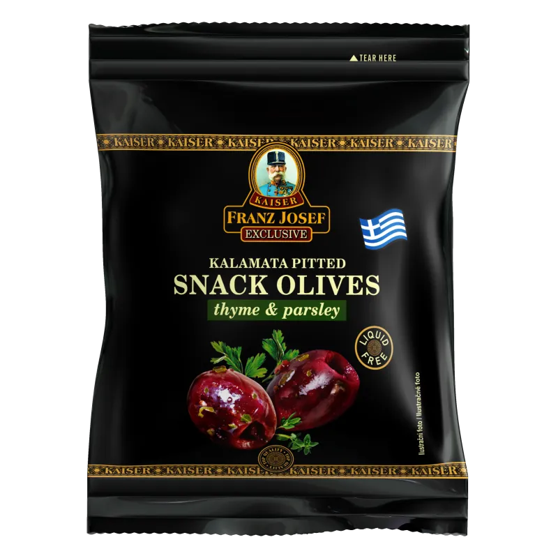 Black olives Kalamata pitted with thyme and parsley 70g, FJK